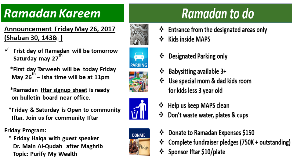 Announcement Friday May 26, 2017  Muslim Association of 