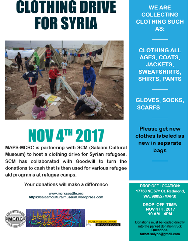 MAPS-MCRC Clothing Drive for Syria  Muslim Association of 